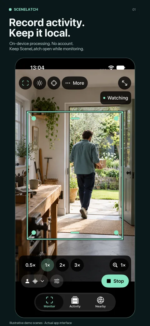 Watch the scene: actual SceneLatch interface with fictional demo scenery.